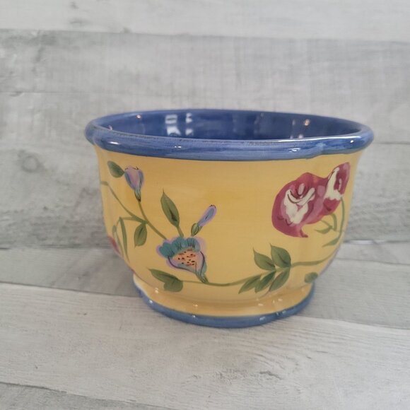 Hand-Painted Floral Ceramic Bowl By Raymond Waites Yellow & Blue 4.5" Diameter D - Picture 2 of 7